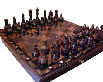 Black and brown obsidian chess set | board game | table game | stone chess set | antique chess set