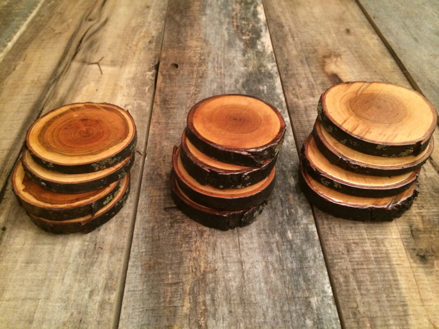 Set of 4 wooden coasters with live edge by RedChairRaw on Etsy