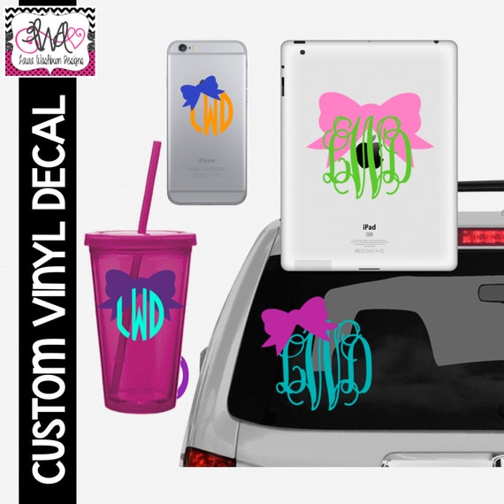 Items similar to VINYL DECAL DIY 2Color Monogram with Bow on Etsy