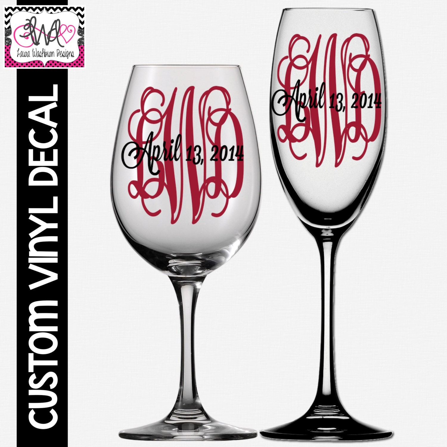 VINYL DECAL DIY 3Letter Monogram and Date Decals for Wine or