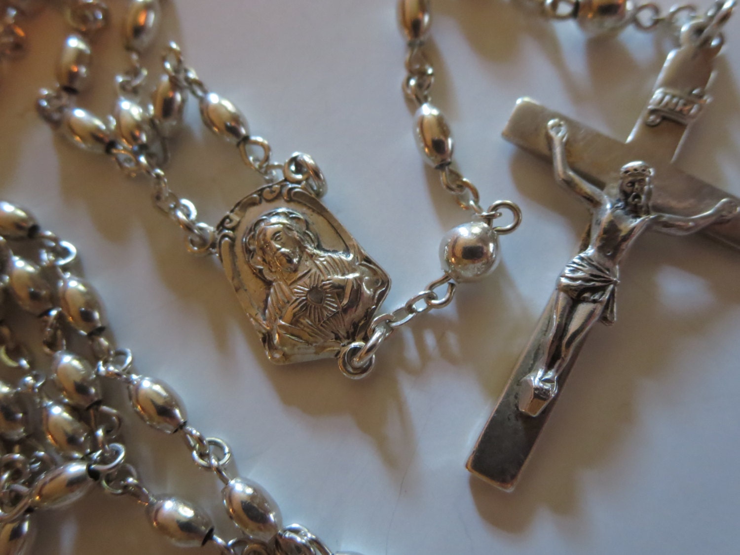 Vintage silver beads rosary / vintage sterling rosary Creed / antique ...