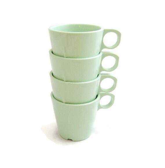 Four TexasWare Mint Green Coffee Mugs
