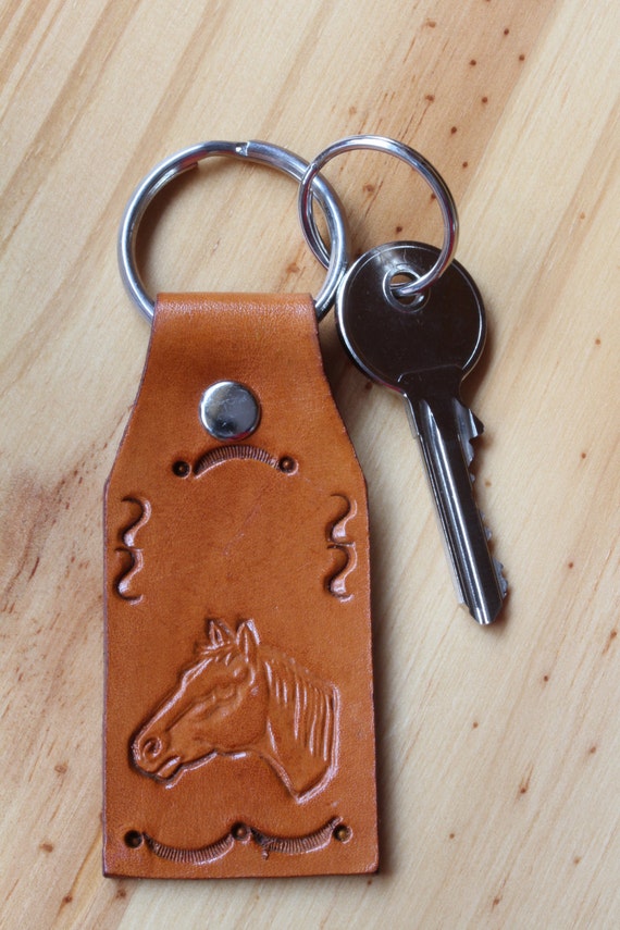 Horses Head Keychain Leather Key Fob Horse by TinasLeatherCrafts