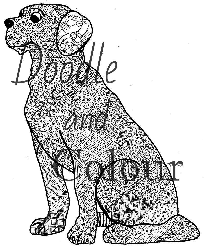 Dog Zen Doodle Adult Colouring Page Zentangle Style Art