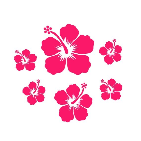 Hibiscus Flower Set of 6 Vinyl Wall Decals / Car Decals