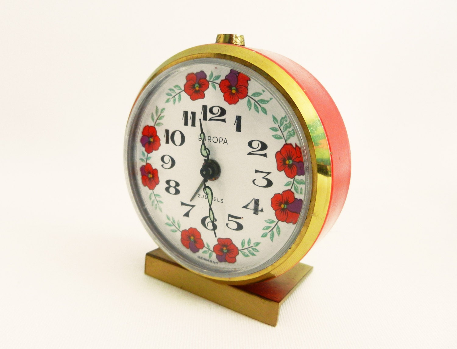 Vintage alarm clock / travel clock Europa poppies Mid.Century