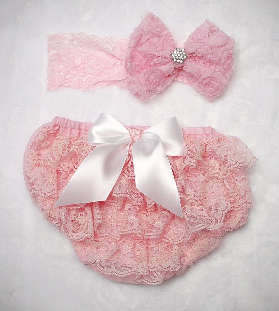 Items similar to Baby Girl Lace Bloomer diaper cover and bow headband