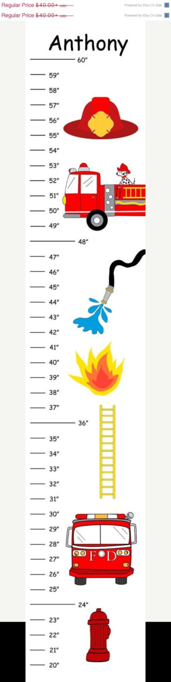 Personalized Fire Truck Canvas Growth Chart