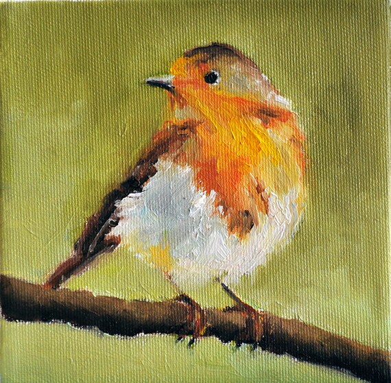 Original Oil Painting Impressionist Robin Painting Brown