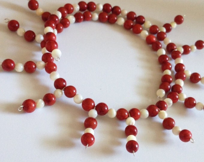 red coral and shell memory wire necklace