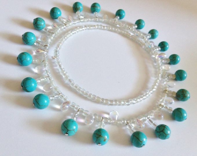 howlite bead with teardrops memory wire necklace