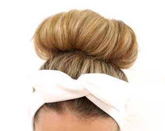 Angel White Dolly Bow Wired Headband, Boho Headband, Women's Headband, Headwrap