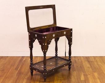 Carved Mediterranean Inlaid Vitrine / Display Case on Legs