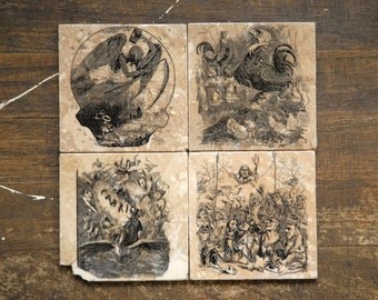 Little Demons Tile Coasters - Set of 4 // Demons // European // Storybook // Illustration // Dark decor // creepy // weird