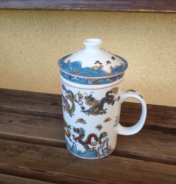 Asian Dragon Teacup Infuser Mug 3 Piece 6 Tall Dragon