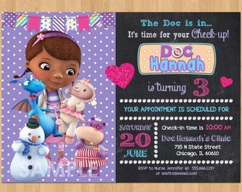 Doc McStuffin Invitation, Doc McStuffins Birthday Invitation, Chalkboard Doc McStuffins Invitations,Doc McStuffins Birthday Party Printable