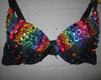Rainbow Rave Bra*Made to Order Any Size!* EDC Bra, Festival Bra, Rainbow Bra