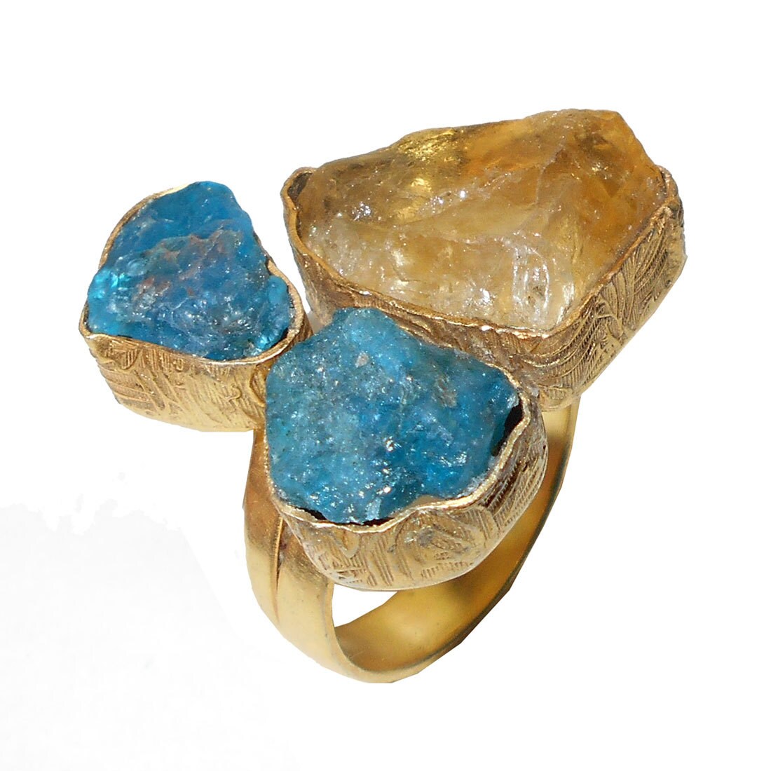 Raw Apatite Ring Citrine Ring Yellow Gold Vermeil Large by Vedka