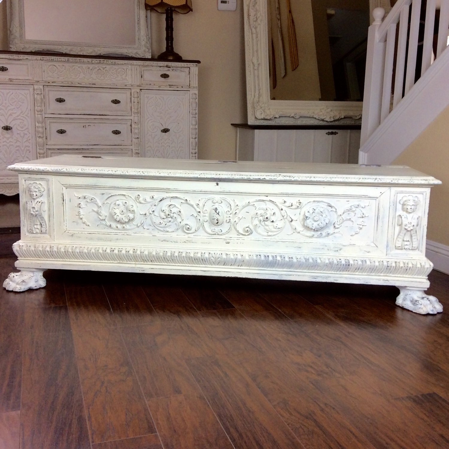FABULOUS ORNATE CHEST White Vintage Hope Chest by ShabbyShores