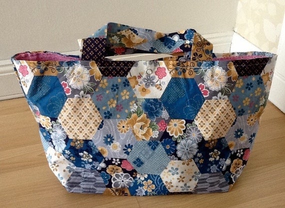 Handmade small square bottom tote bag.