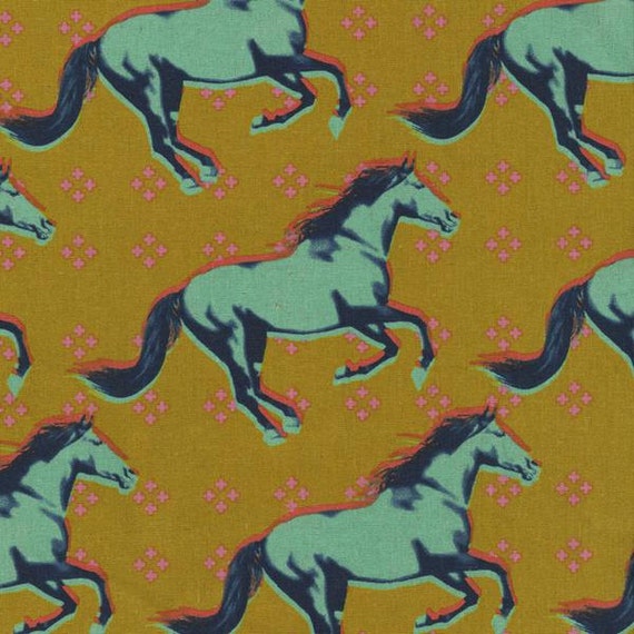 SALE Cotton Steel Mustang Canvas by Melody Miller in Gold/