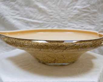 Art Glass Bowl, Cased Glass in Peach, Beige, Brown Tones