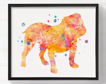 Watercolor English Bulldog, English Bulldog Art, English Bulldog Print, English Bulldog Painting, Watercolor Dog, Dog Wall Art, Framed Art