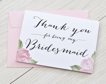 Thank you for being my bridesmaid/flower girl/maid of honour card - bridal party card - thank you card - bridesmaid card - wedding day card