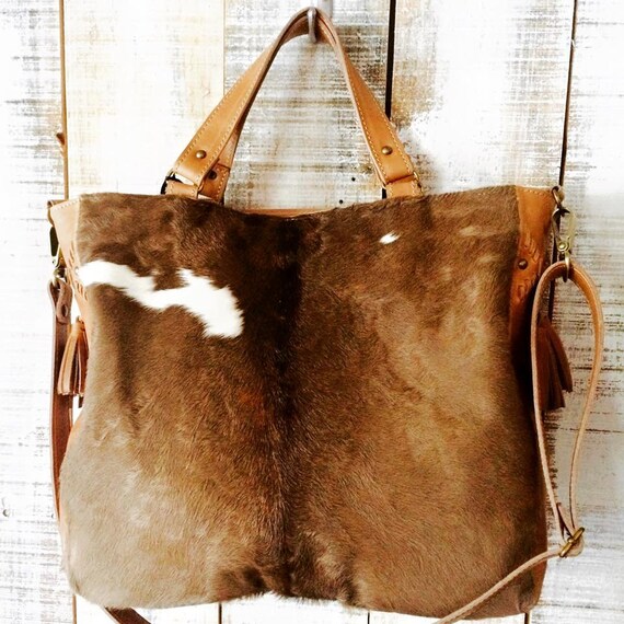 Cow hide purse leather bag brown cowhide bag crossbody by Percibal