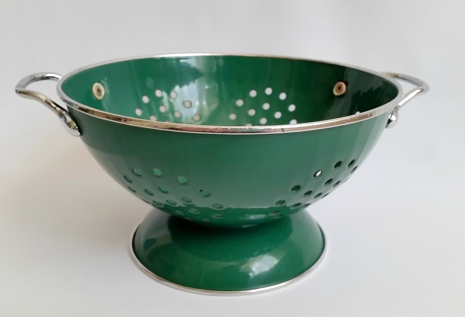 Vintage Enameled Colander Dark Forest Green 1960s