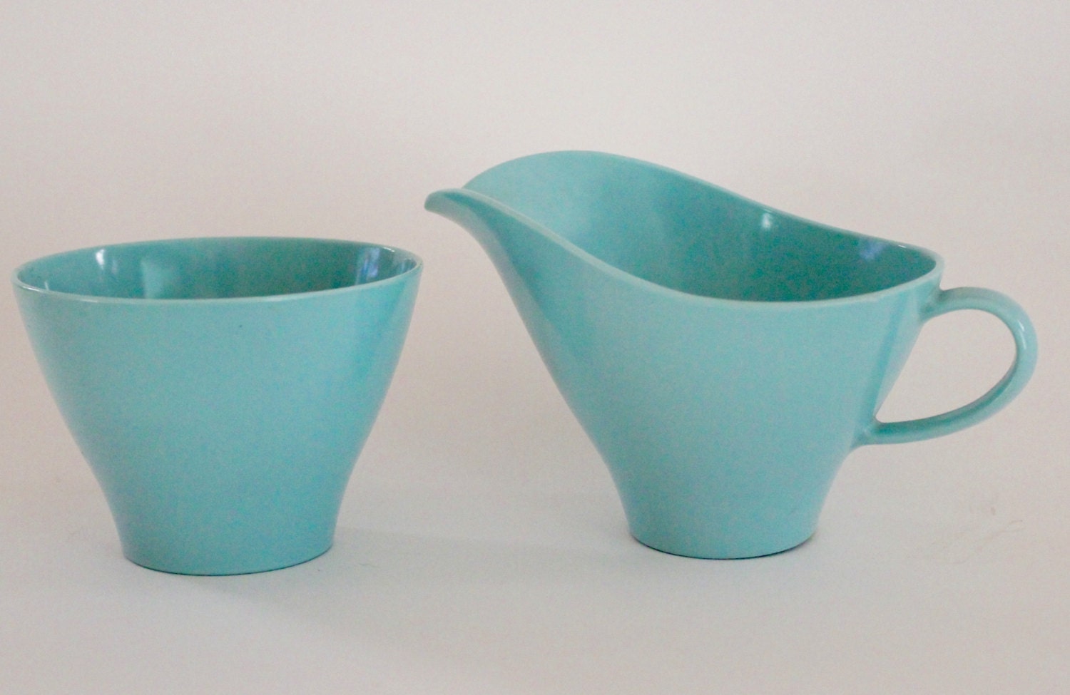 Melamine Cream and Sugar Set, Turquoise Blue, Mid Century Dinning