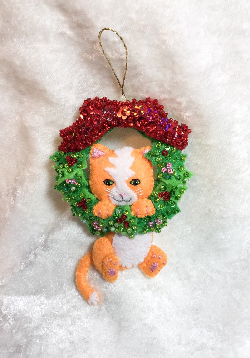 Felt Wreath Kitten Christmas Ornament Festive Cute Cat