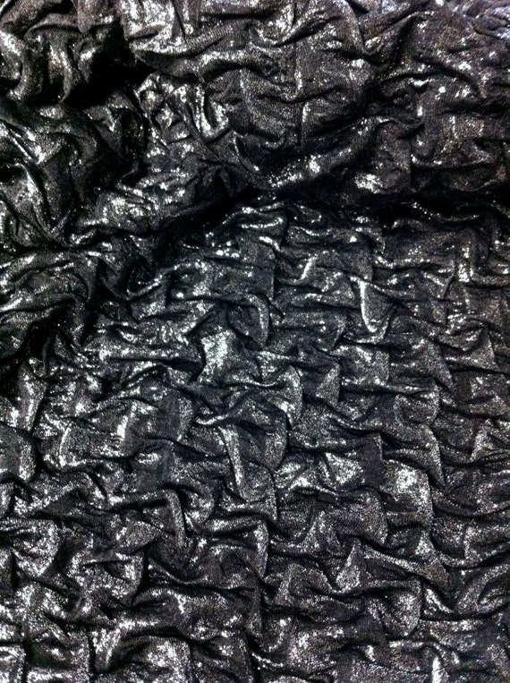 Black Crinkle Double Knit w/ Shiny Silver Foil Stretch