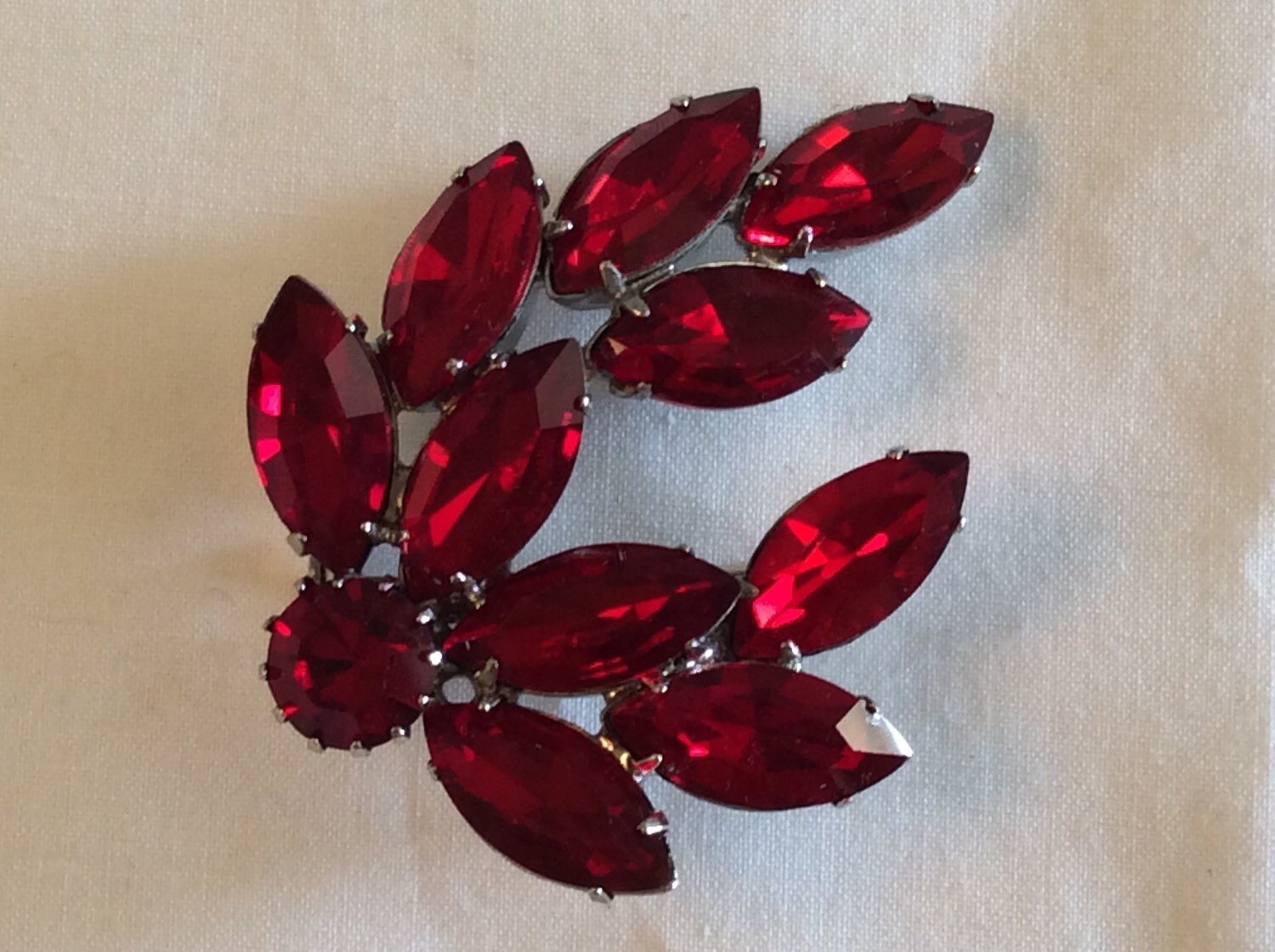 Red Rhinestone Leaf Brooch Haute Juice