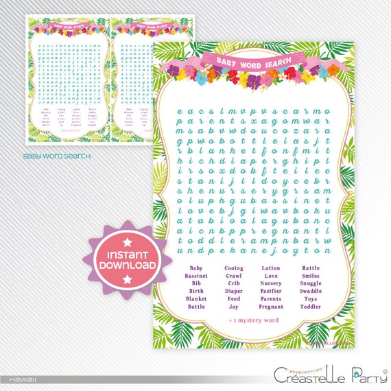 hawaiian luau word search baby shower by creastelleparty on etsy