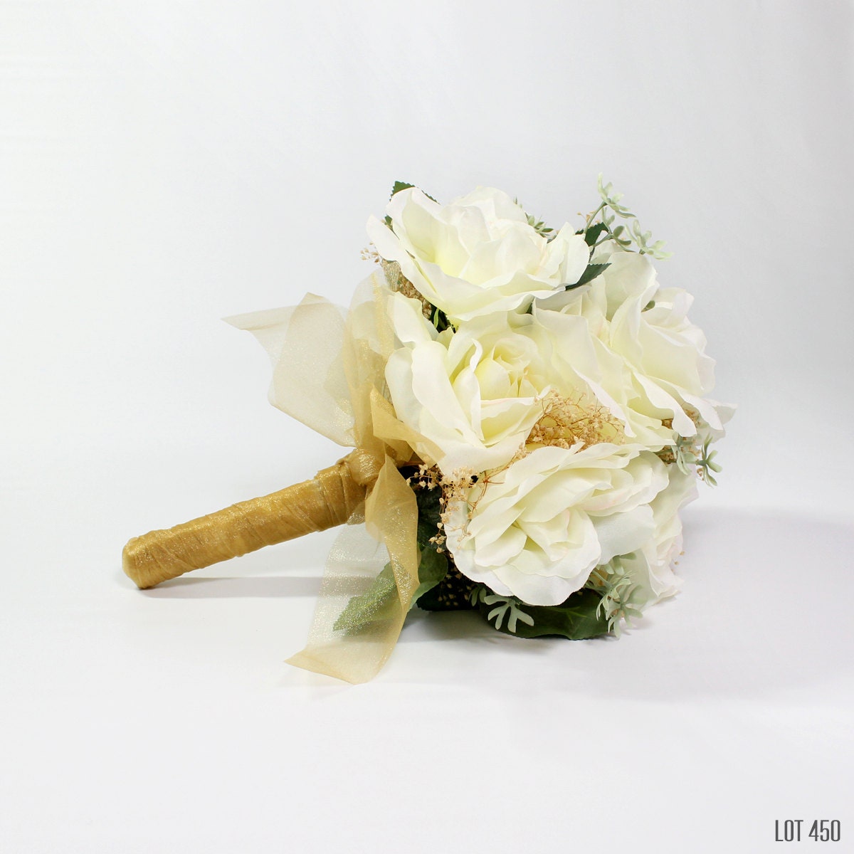 Bride Bouquet Silk Flowers Wedding Gold and White Bridal