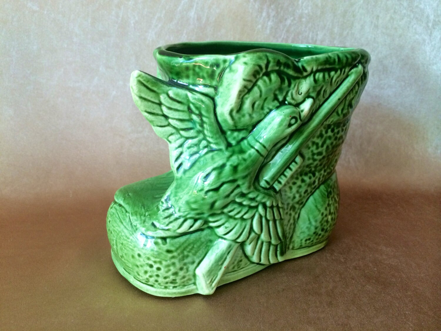 Vintage Duck Planter Inarco Pottery Duck with Shotgun 50s