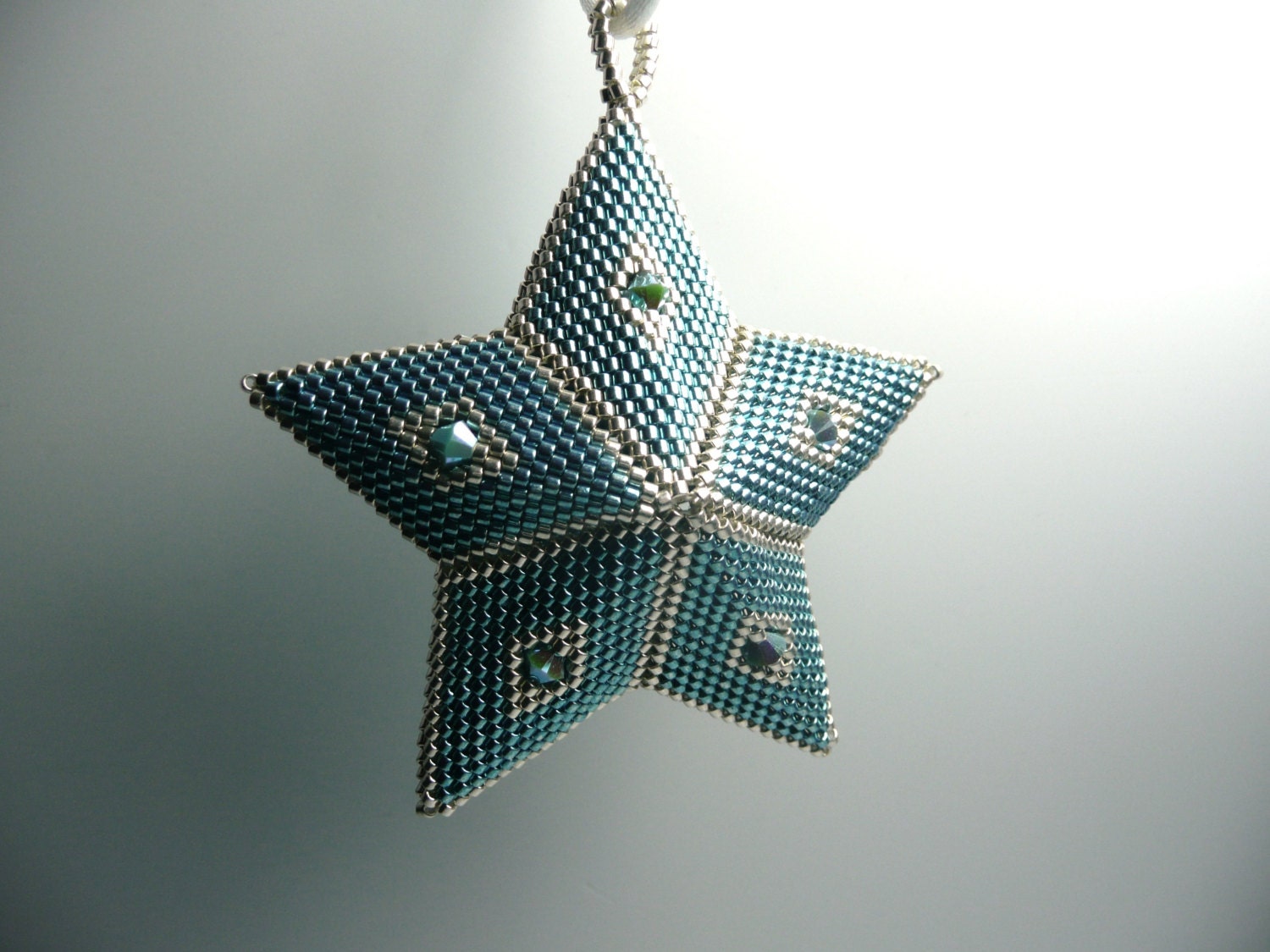 Blue and Silver 5-pointed Star Ornament by AutumnStormBeadwork