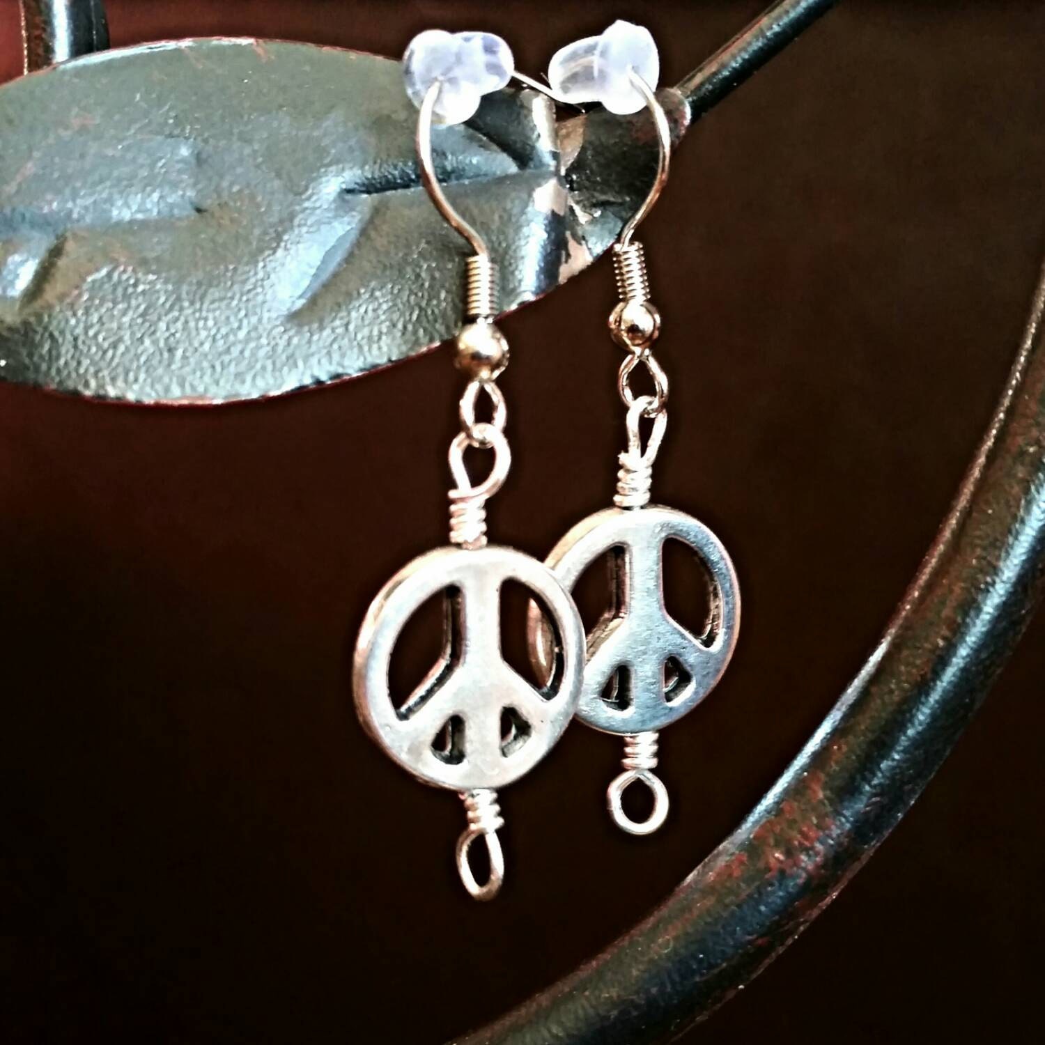 Silver Plated Peace Sign Earrings   Il Fullxfull.787993201 4sgk 