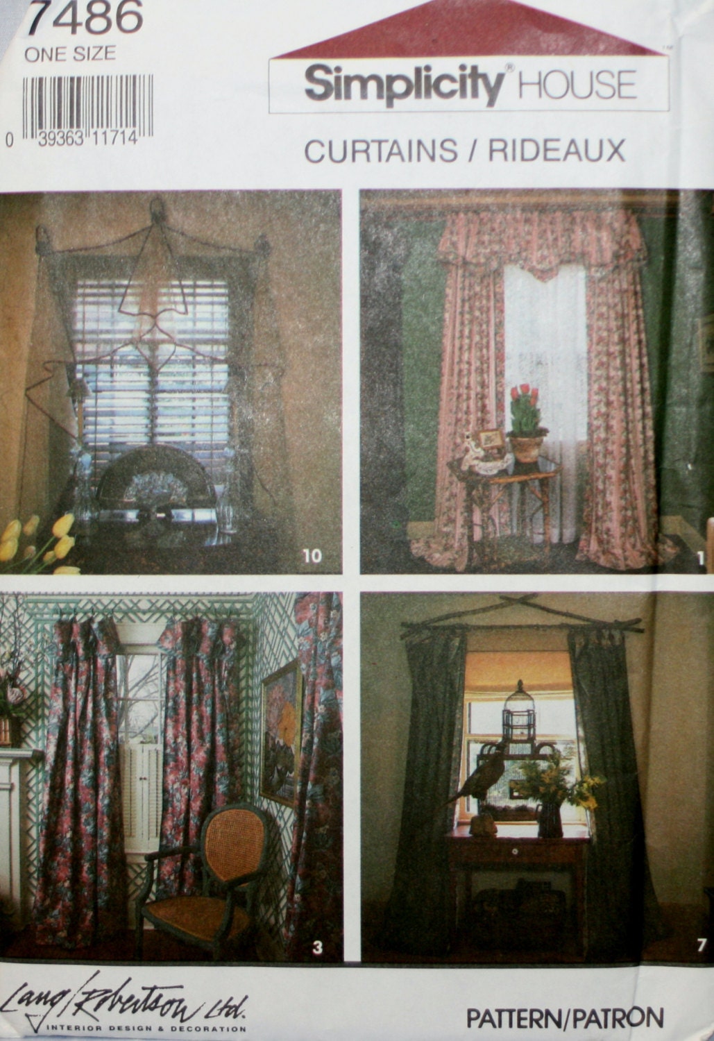 Simplicity 7486 Drapery Valance Curtains Sewing Pattern New