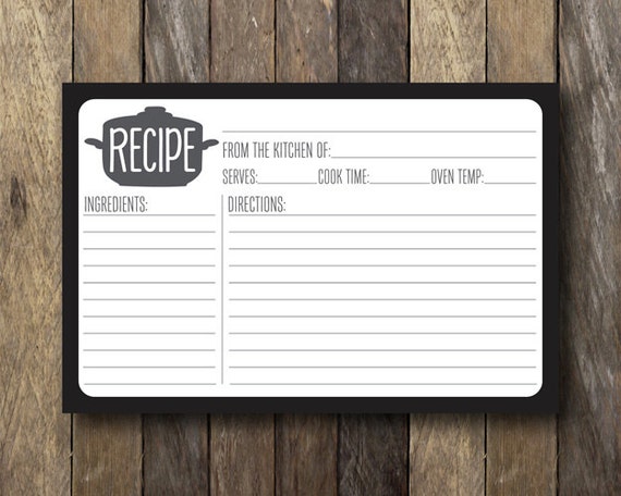 Printable Recipe Card 4x6 Recipe Card Black and White