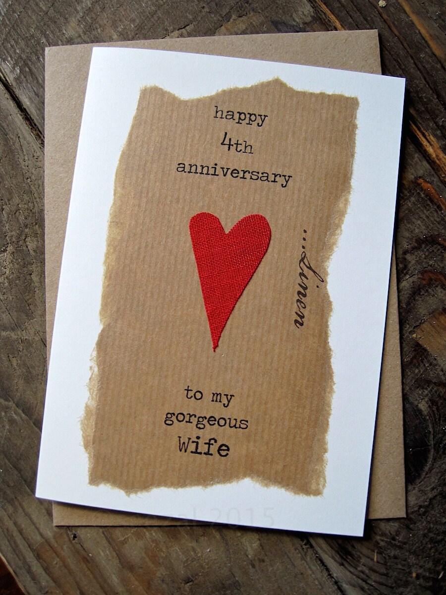 4th Wedding Anniversary Card LINEN Traditional Gift by ArtBySeezal