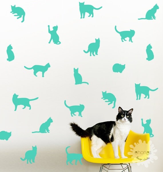 Cat wall decal / Kitty Wall Decal / 36 Cats Sticker / Kids