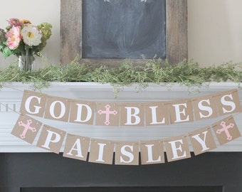 God Bless Banner- Baptism Banner-Christening Banner-Communion Banner