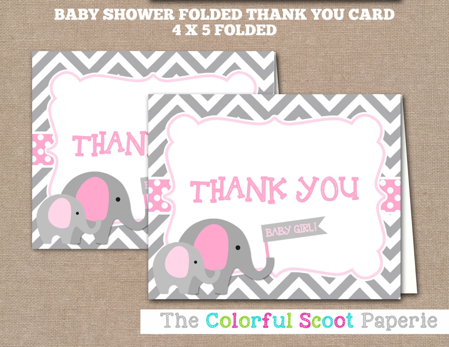 Printable Elephant Baby Shower Thank You Card by TheColorfulScoot