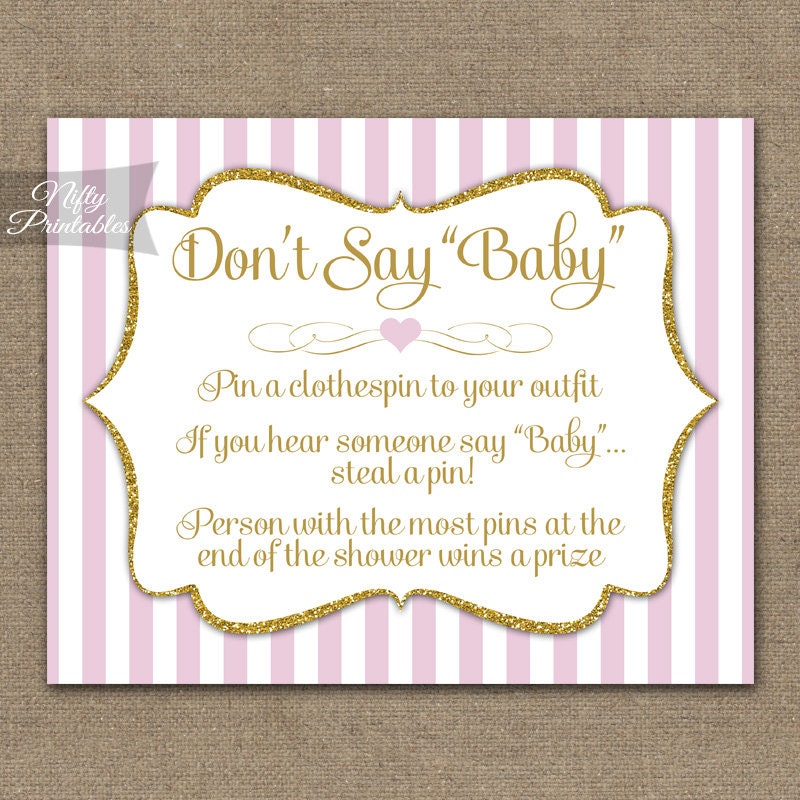 Don't Say Baby Shower Game Pink & Gold Glitter