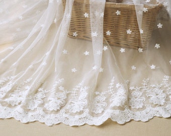 Double sides Flower Embroidery Fabric ,Cotton Lace Fabric ,Floral wedding lace fabric