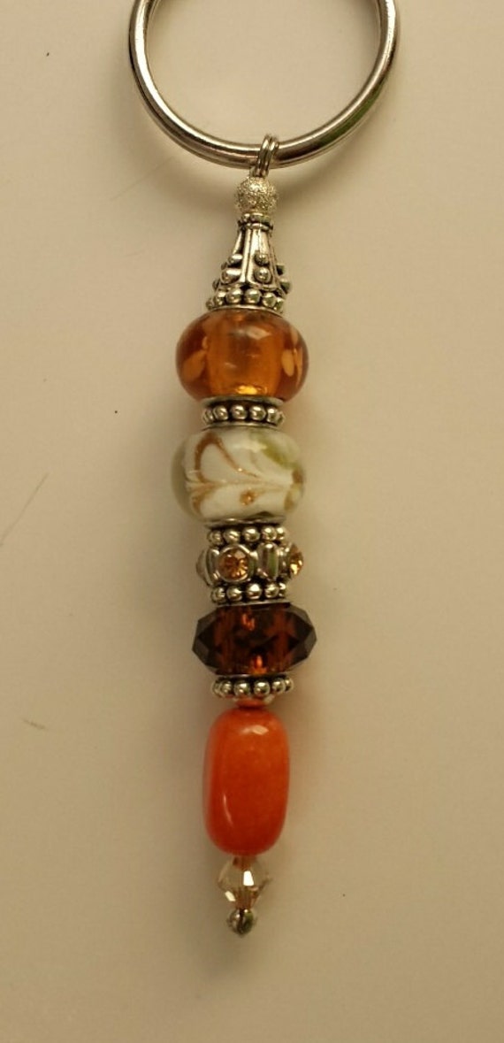 Items similar to Beaded Keychain *Brown, Orange and White* on Etsy