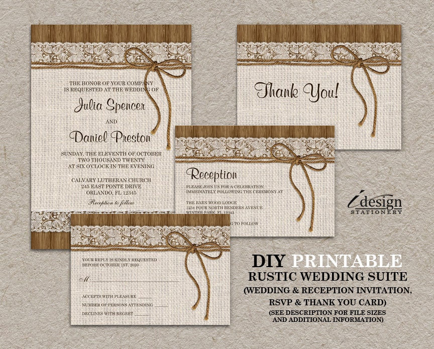 Burlap And Lace Wedding Invitation Sets 9