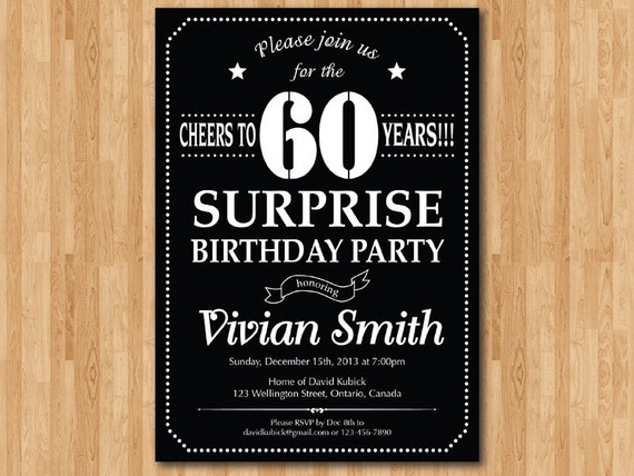 Surprise 60th birthday invitation. Chalkboard. Birthday Party